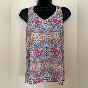Pink Rose Sleeveless Pink and Blue Tank Top